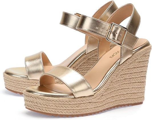 VICKI·VICKI Wedges for Women Platform Sandals Wedge Heels for Sandals Comfortable Summer Espadrille Shoes Ankle Strap&Open Toe