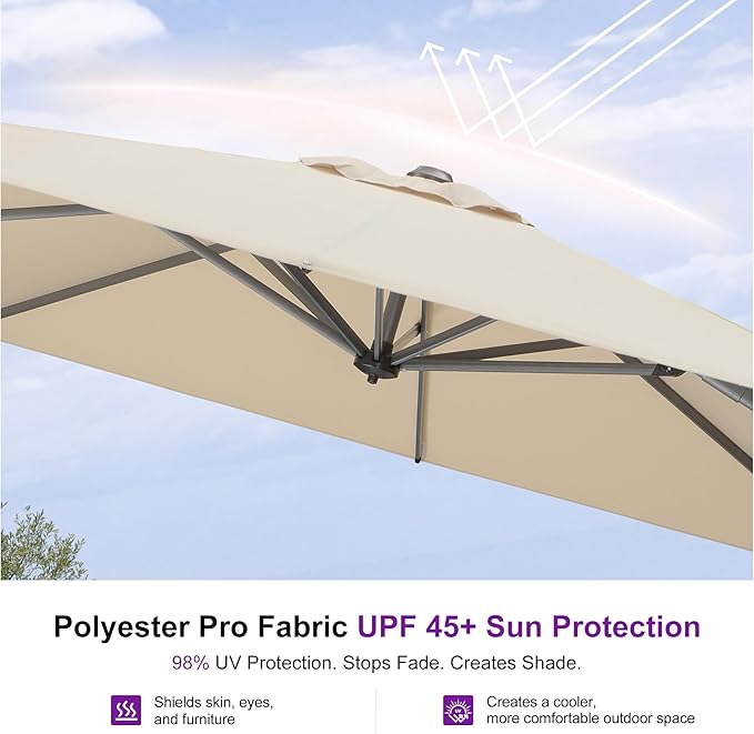 PURPLE LEAF Patio Cantilever Umbrella 10' x 13' Large Space - Image 4