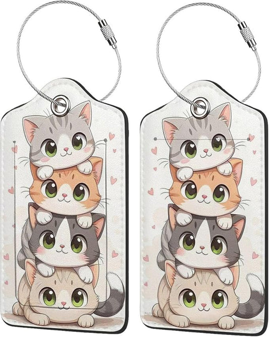 TSA Approved Luggage Tags for Suitcases Cute cat 2 Pack Funny Leather Carnival Cruise Airport Cute Travel Name Tags Golf Bag tag Ships Essentials Privacy Cover ID Label for Women Men