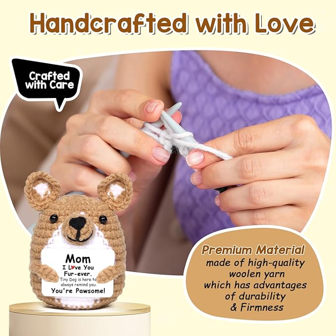 AICase Funny Dog Gifts for Mom from Daughter Son, Mothers Day Birthday I Love You Handmade Crochet Christmas Cute Small Things Stuff Presents for Women Corgi Lovers Easter Mama Mother in Law