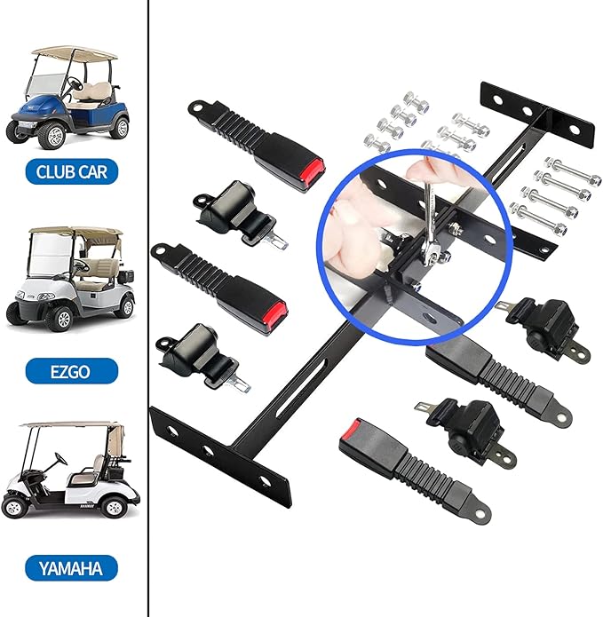 Retractable Golf Cart Seat Belt Bracket Kit for EZGO, Club Car, Yamaha