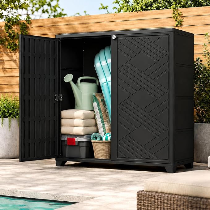 ADDOK Outdoor Storage Cabinet, 60 Gallon Waterproof Resin Patio Storage Cabinet by ADDOK