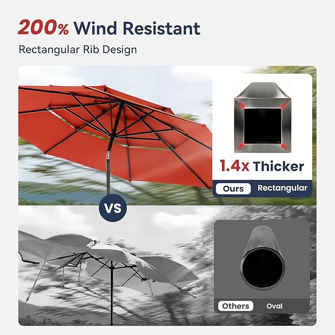 PHI VILLA 10ft Outdoor Patio Umbrellas, 3 Tier Vented Table Umbrella Red | - Image 5