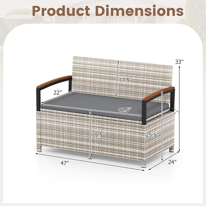 RELAX4LIFE Wicker Outdoor Storage Bench, Rattan Deck Box | 46 Gallon Mix Grey - Image 2