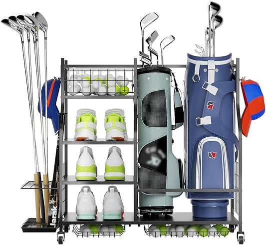 ROOMTEC Golf Bag Storage Garage Organizer,Golf Club Bag Storage Rack for Garage, Extra Storage Rack for Golf Clubs,Golf Bag Organizer Fit for Garage,Shed,Basement