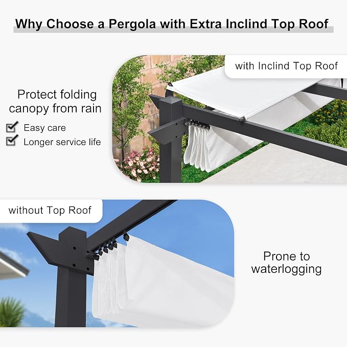 PURPLE LEAF Outdoor Pergola 10' x 13' w/Lights & Double Canopy, aluminum frame - Image 3
