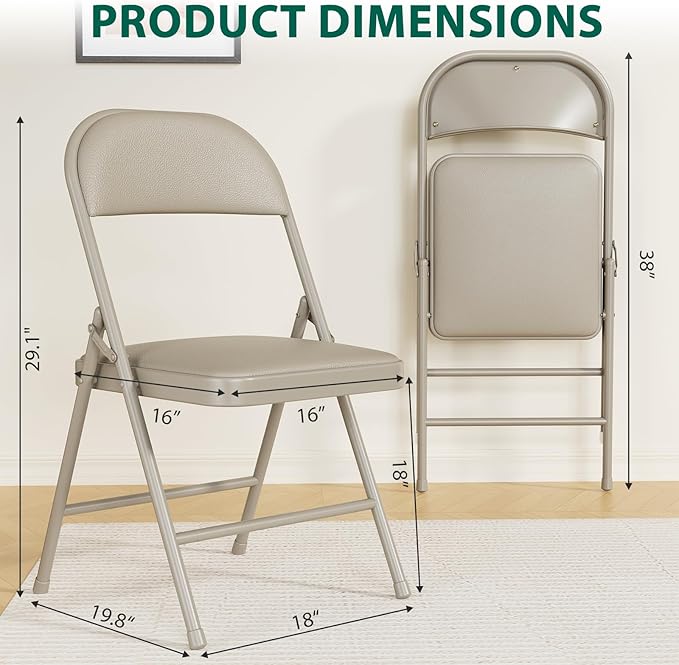 6 Pack Padded Folding Chairs, Portable Metal Foldable Chairs - Image 3