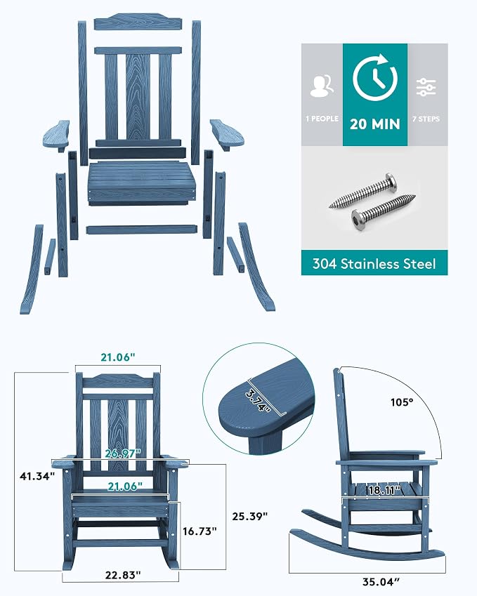 SERWALL HDPE Oversized Outdoor Rocking Chair, Patio Rocking Chair, All Weather - Image 7