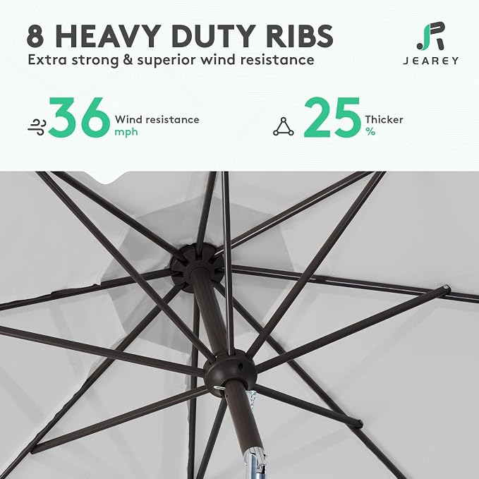 JEAREY 9FT Outdoor Patio Umbrella, Market Umbrella, Light Gray | Outdoor Table - Image 5
