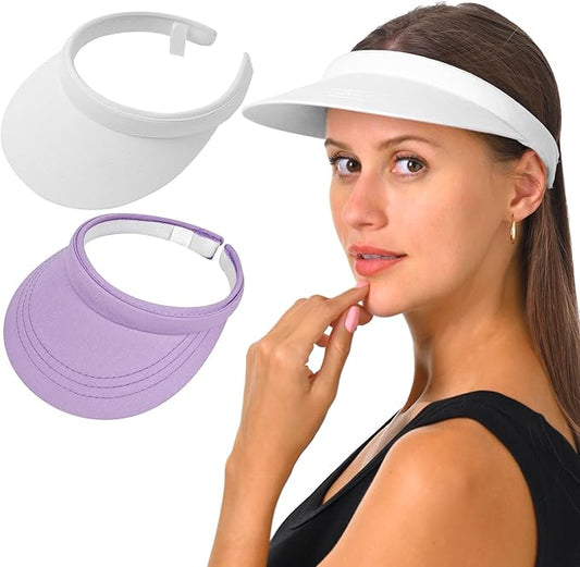 2 Pack Visor Women Men Sun Hat Clip On Visors Adjustable Sport Wide Brim Cap