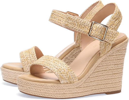 VICKI·VICKI Wedges for Women Platform Sandals Wedge Heels for Sandals Comfortable Summer Espadrille Shoes Ankle Strap&Open Toe