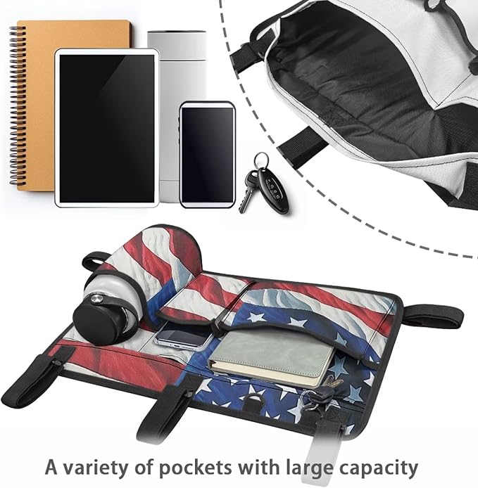 American Flag Golf Cart Bag, Golf Cart Rear Seat Organizer with Open Pockets for Golf Balls & Bottles