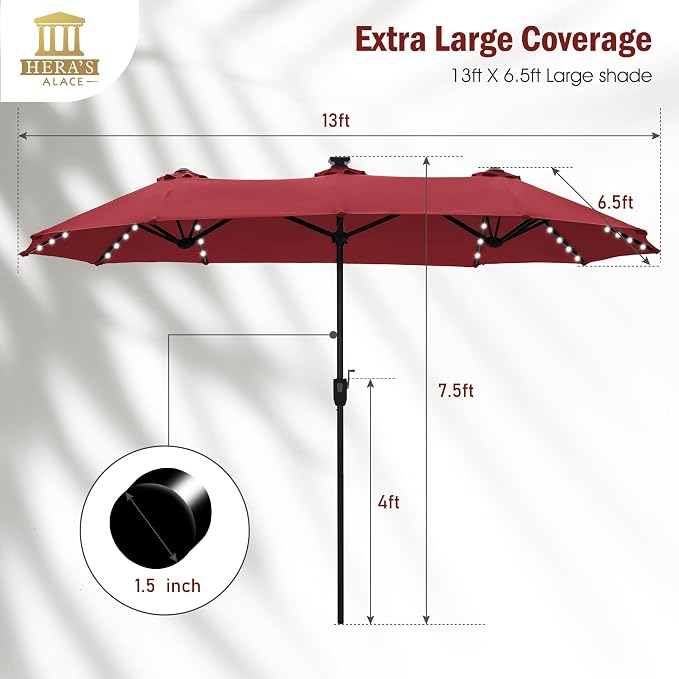 13 ft Patio Umbrella with 120 LED Solar Lights Outdoor Umbrella, 8 Colors - Image 7