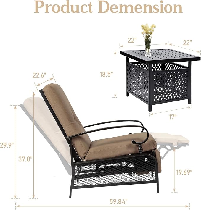 SUNCROWN Outdoor Recliner Chairs Patio Adjustable Relaxing Chair Outdoor Metal - Image 7