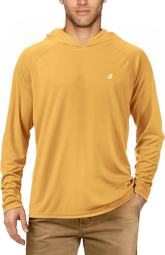 Roadbox UPF 50+ Fishing Shirts for Men, Long Sleeve UV Sun Protection Hoodie, Outdoor Hiking Running Swimming Rash Guard