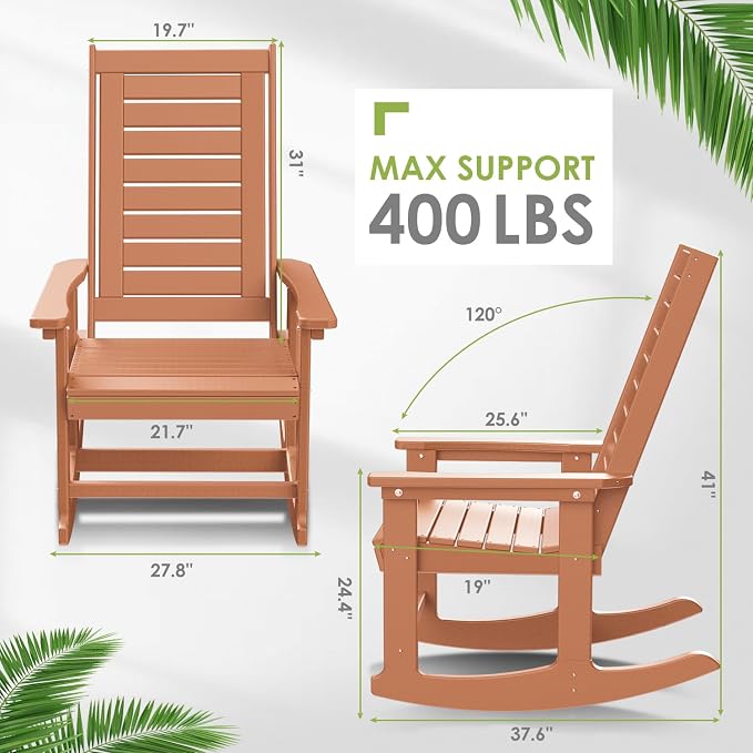 GREENVINES Outdoor Rocking Chairs Set, 2 Rockers w/ 1 Side Table, Teak | - Image 3