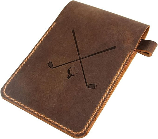 Golf Scorecard Holder Leather Hand Stitched, Yardage Book Holder, Golfers Gift, Gift for Him, Gift for Dad, Leather Golf Gifts (Brown)