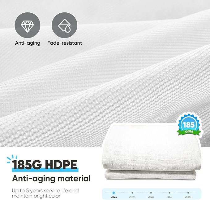 Quictent Sun Shade Sail for Patio w/Hardware Kit 185GSM 20x20ft White | Square - Image 2