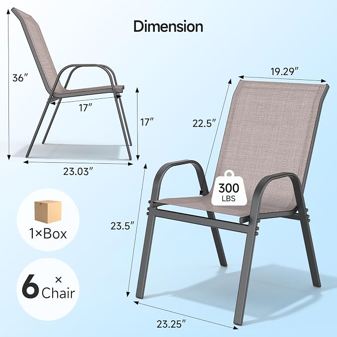 Patio Chairs Set of 6, Stackable Outdoor Dining Chairs | All Weather Dining Set - Image 2