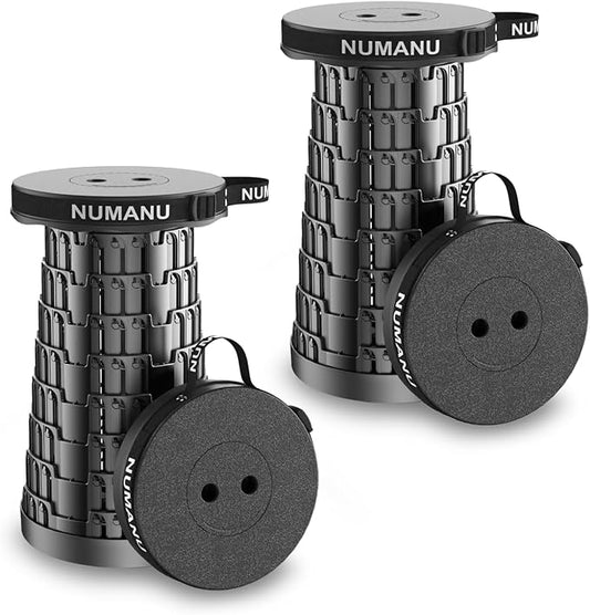 NUMANU 2PK 2025 Upgraded Collapsible Stool, Max 620lbs 2.5"-18" H Adjustable Portable Folding Stool for Adults, Retractable Foldable Telescopic Seat Camping Chair or Footrest (2PK Hard Seats)
