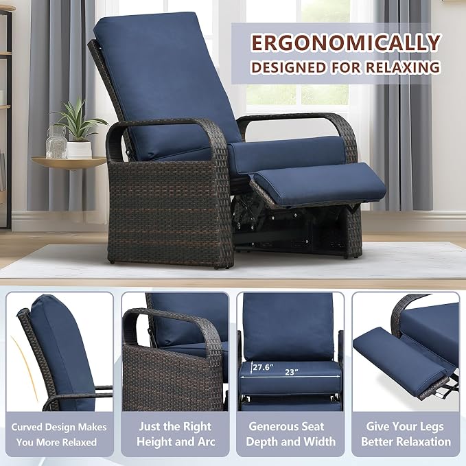 Indoor Outdoor All-Weather PE Wicker Adjustable Reclining Lounge Chair - Image 5