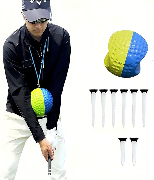 HERZ Dual-Color Golf Connection Ball |Golf Swing Trainer Fix Wrist Flip & Lower Body Sway, PU Golf Training Aid Adjustable Lanyard, Keep Lead Arm Dominant Through Impact