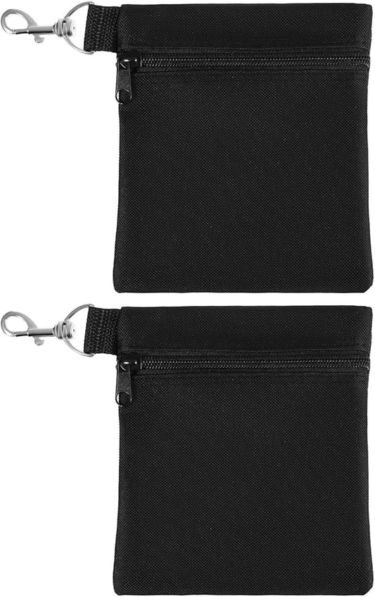 Golf Tee Bags, 2pcs 6.50×5.51 Inches Zipper Golf Ball Bag with Metal Lobster Claw Clip, Bag Accessories for Men Women, Small Zipper Pouch for Valuables & Golfs Accessories