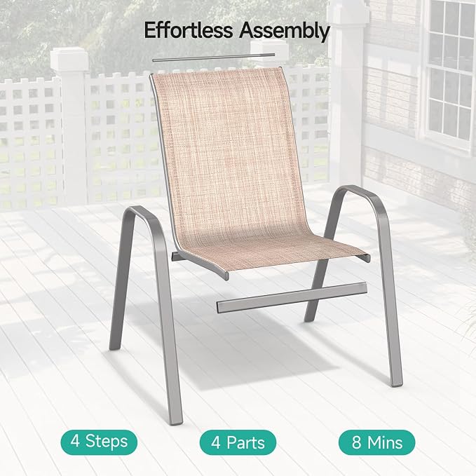 Patio Chairs Set of 2, All Weather Outdoor Dining Chairs | Stackable Dining - Image 4