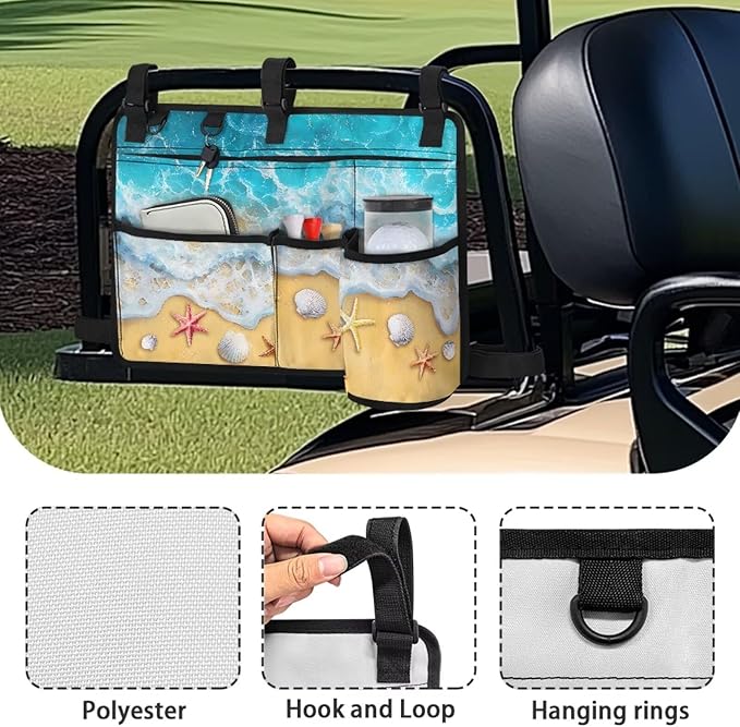Beach Golf Cart Rear Seat Organizer Foldable Storage Bag for Club Car, Wheelchair and Walker