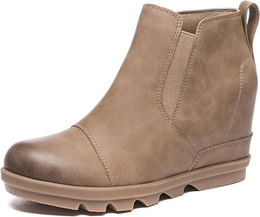 Athlefit Women's Wedge Ankle Boots Comfortable Slip On Wedge Booties