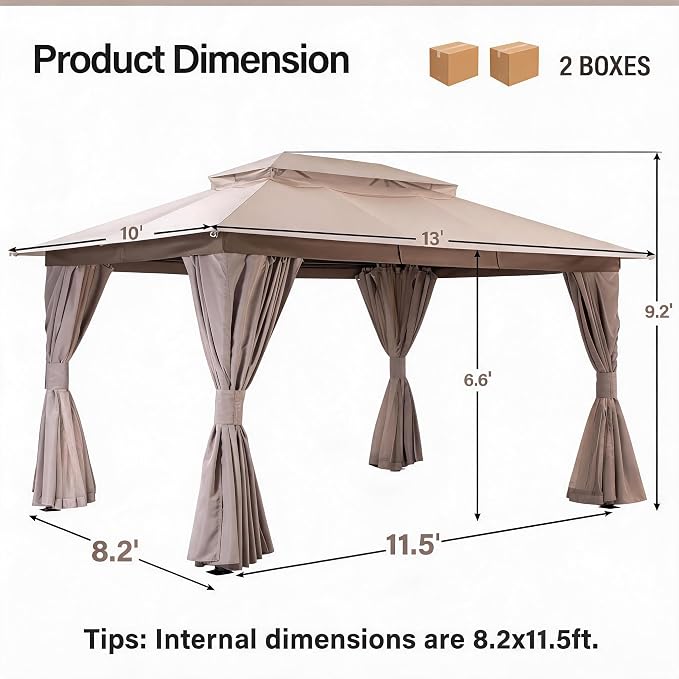 10'x13' Outdoor Gazebo, Heavy Duty Metal Frame Patio Canopy - Image 2