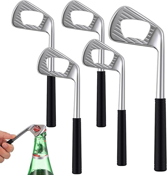 5 Pcs Golf Club Bottle Opener Bulk Novelty Groomsmen Gift Bachelor Party Favors for Golf Lover Beer Enthusiast, Made from Zinc Alloy (Silver)