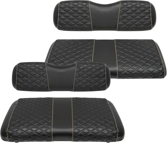 Golf Cart Seat Covers Front and Rear Waterproof and Sun Resistant Marine Grade Vinyl Leather Seat Cover Accessories for EZGO TXT 1994-2013, Black(4PCS)