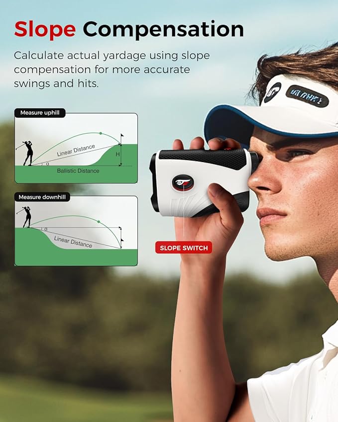 Golf Rangefinder with Slope - 1200 Yards Laser Range Finder with Flag Pole Locking Vibration, 7X Magnification rangefinder with Magnet Stripe