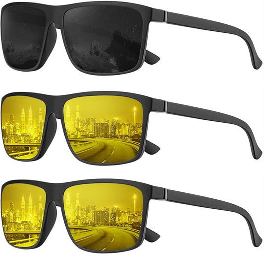 KALIYADI Polarized Sunglasses for Men and Women, Mens Sun Glasses with UV Protection for Driving Fishing Golf (3 Packs)