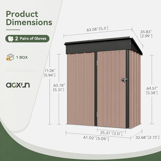 Aoxun 5x3 FT Shed Outdoor Waterproof Storage Shed | Metal Garden Shed - Image 2