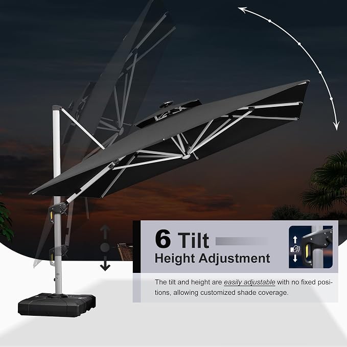 PURPLE LEAF Cantilever Umbrella 11'X11' Double Top Solar LED Light, Stays bright - Image 9