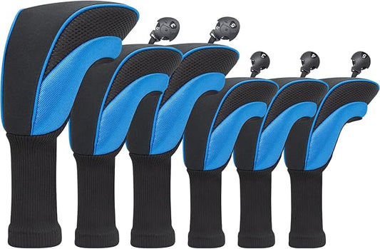 Golf Head Covers for Fairway Woods Driver Hybrids 5 Pieces Nylon Mesh Sports Fan Golf Club Headcovers-Golf Accessories for Men Women.