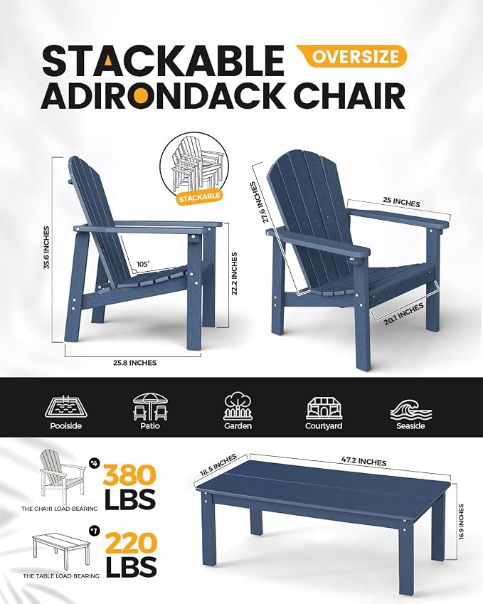 Stackable Set, 4 Chairs with 47in Table, All-Weather HDPE, HDPE All-Weather - Image 2