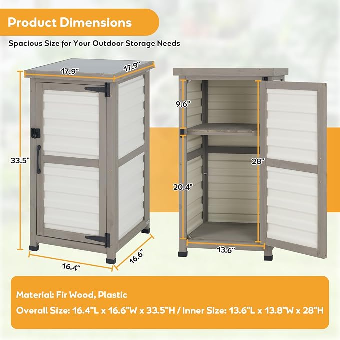 PetsCosset Small Outdoor Storage Cabinet, Wood & Plastic Potting Bench Table - Image 2