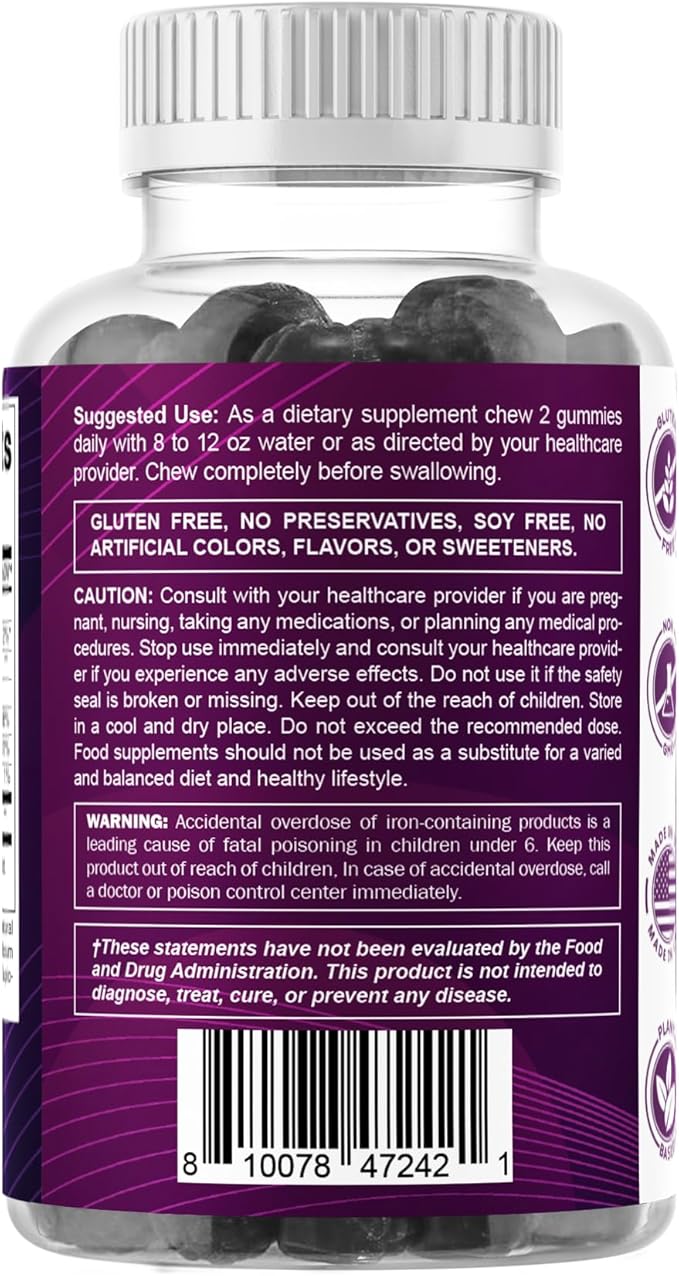 Vitamatic Iron 65 mg Gummies Supplement for Women & Men - 60 Vegan Gummies - Great Tasting Iron Gummy Vitamins with Vitamin C (1)