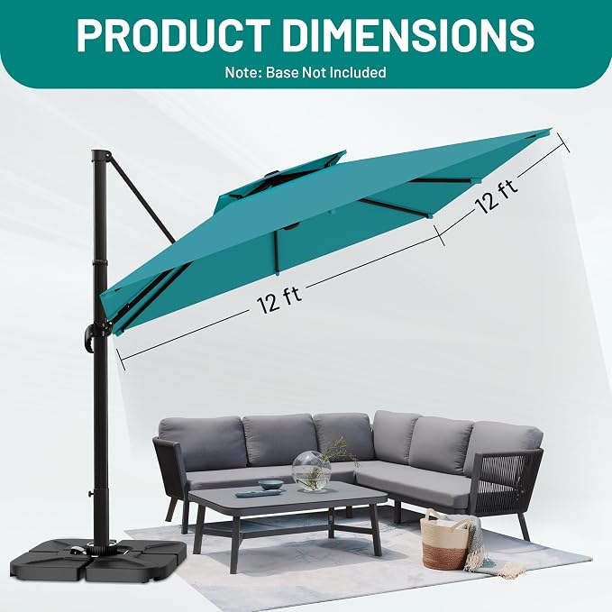 12×12 FT Double-Top Cantilever Patio Umbrella, Lake Blue | Square Offset - Image 7