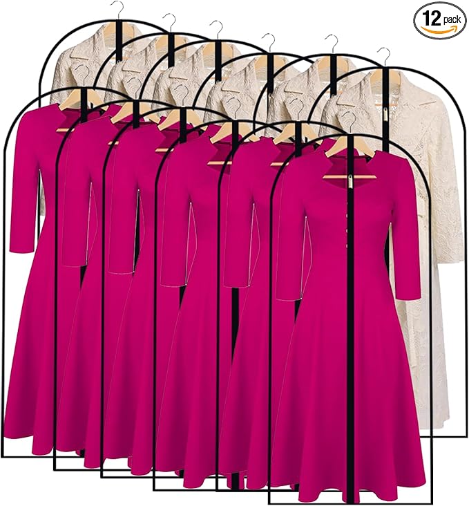 Garment Bags for Hanging Clothes 24'' x 55'' (Set of 12) Coat Covers for Closet Foldable Washable Dress Bags for Hanging Clothes for Long Dress Dance Costumes Suits Gowns Coats