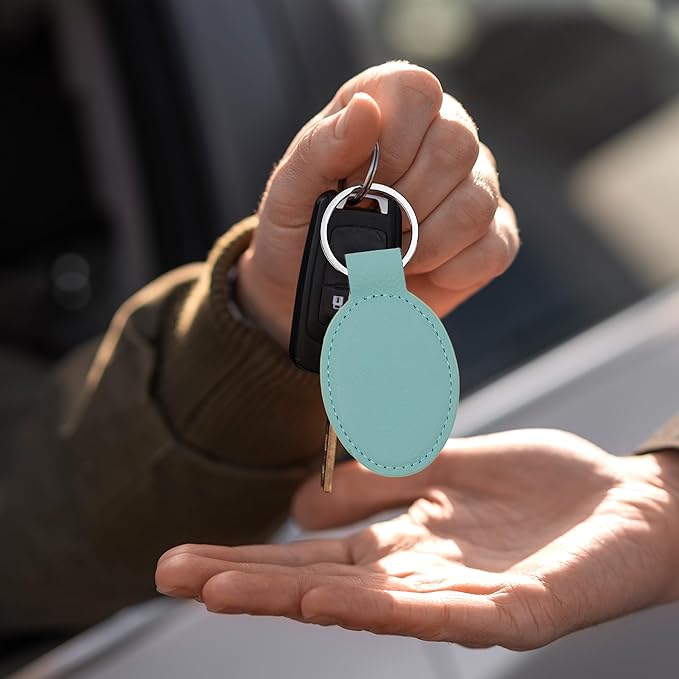 LaserGram Oval Keychain, Off Road Racer, Personalized Engraving Included (Teal)