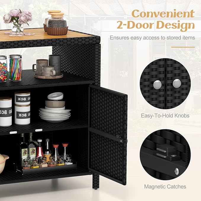 Tangkula Rattan Outdoor Storage Cabinet, Patiojoy Outdoor Cabinet - Image 6