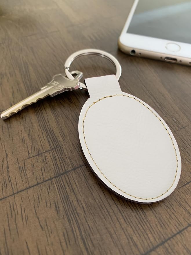 LaserGram Oval Keychain, Off Road Racer, Personalized Engraving Included (White with Gold)