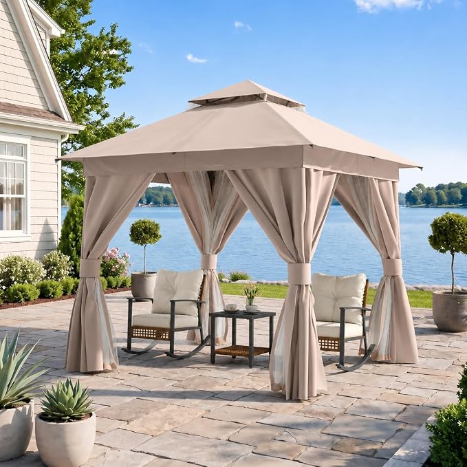 8'x8' Outdoor Gazebo, Heavy Duty Metal Frame Patio Canopy by LAUSAINTHOME