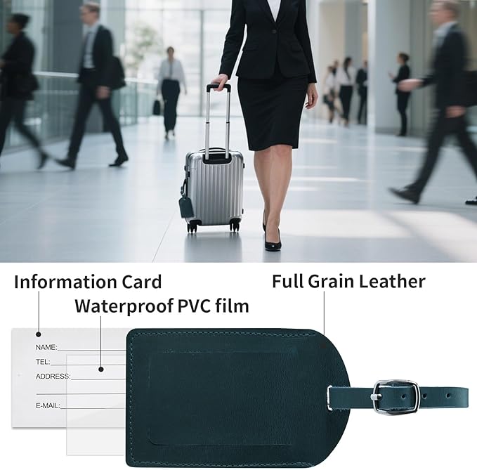 Ringsun Genuine Leather Luggage Tag for Suitcases ID Tags Bag Tags for Luggage (6 Pack)