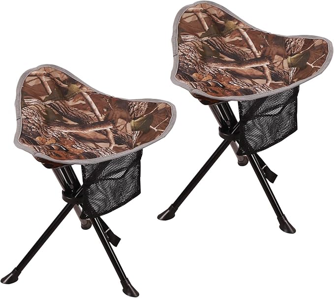 REDCAMP 2 Pack Folding Tripod Stools for Adults, Lightweight Portable Camping Stools for Blinds, Small Tripod Chairs for Fishing Backpacking Travel