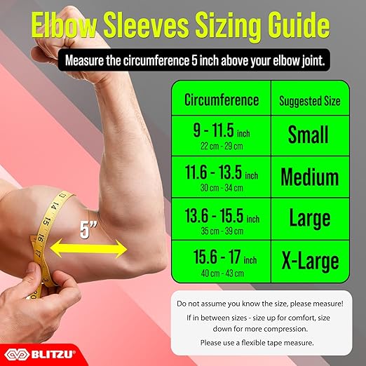 BLITZU Elbow Compression Sleeve for Tendonitis 2 Pack, Tennis Elbow Brace Support for Men and Women Golfers Elbow Pain Relief, Arthritis, Bursitis, Arm Brace for Workout, Weightlifting Black L